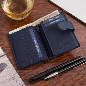 Portfel skórzany męski mały pionowy z flagą granatowy RFiD Beltimore D53