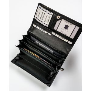 Czarny, skórzany portfel damski mieszczący dowód rejestracyjny - Rovicky