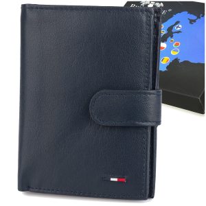 Męski portfel skórzany klasyczny granatowy pionowy Beltimore D49