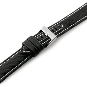 Pasek skórzany do zegarka W34 - PREMIUM - czarny/białe - 24mm