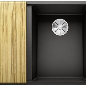 BLANCO AXIA III 6 S Silgranit czarny prawa, korek auto., InFino, deska jesionowa, odsączarka stalowa