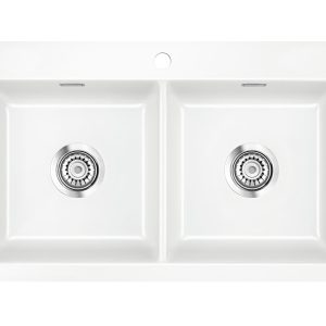Systemceram Mera Twin Gronland, Zlewozmywak ceramiczny, korek manualny,
