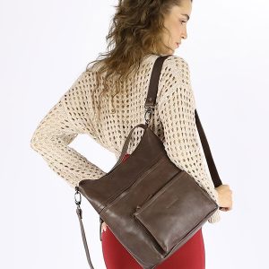 Ekskluzywna torebka skórzana premium z kieszonkami MARCO MAZZINI czekoladowy brąz