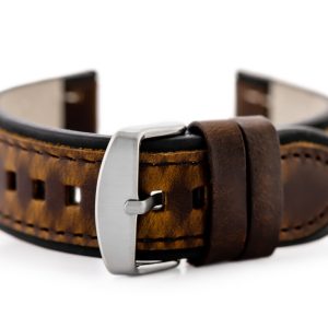 Pasek skórzany do zegarka W80 ciemnobrązowo/czarny 24mm