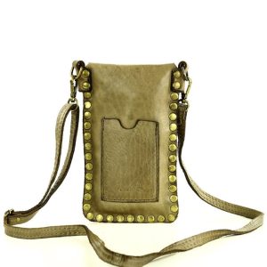 Torebka na telefon z dżetami skórzana phone case - MARCO MAZZINI beż taupe