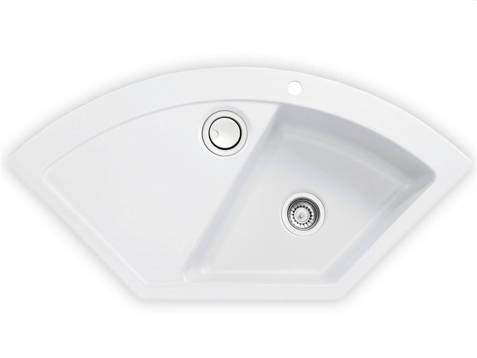 Systemceram Mera ECK Polar, Zlewozmywak ceramiczny narożny, korek manualny,