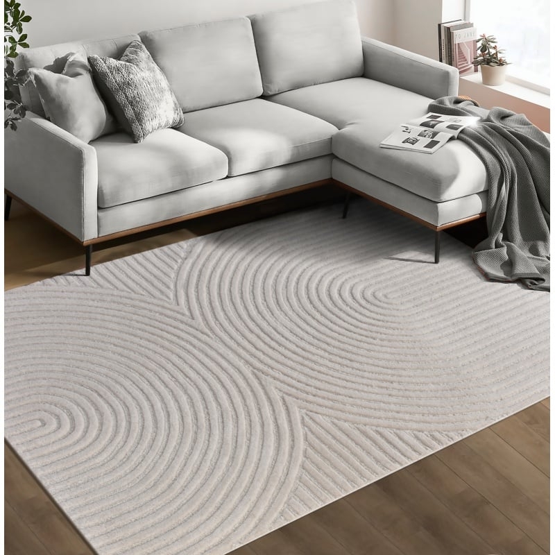 Dywan prostokątny Isla, łuki, tuftowany, wełniany, kremowy