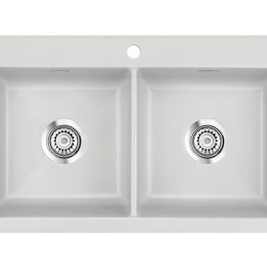 Systemceram Mera Twin Alu, Zlewozmywak ceramiczny, korek manualny,
