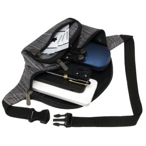 Szara saszetka sportowa wykonana z poliestru