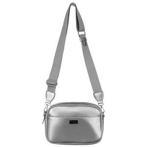 Modna srebrna listonoszka damska z szerokim i wąskim paskiem komplecie Peterson