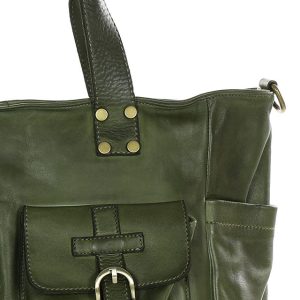 Torba skórzana shopper XL na ramię z dwoma kieszeniami MARCO MAZZINI zielona