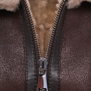 Ciepły Skórzany męski kożuch "Witold" kurtka zapinana na suwak Bukowski