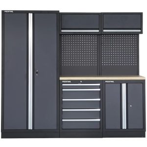 Feistos Wyposażenie warsztatu Szafka narzędziowa Apollo 1 łącznie z perforowaną ścianą Szary/Czarny 228x46x200cm