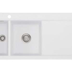 Systemceram Mera 100 Satin, Zlewozmywak ceramiczny, korek manualny, lewa komora