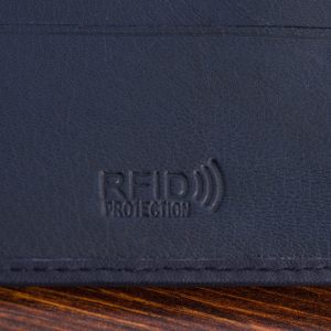 Portfel skórzany męski mały poziomy z flagą granatowy RFiD Beltimore D58