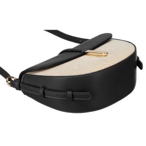 Listonoszka damska crossbody beżowo - czarna ze skóry naturalnej i płótna canvas Peterson