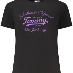 TOMMY HILFIGER DAMSKI T-SHIRT Z KRÓTKIM RĘKAWEM W KOLORZE CZARNYM