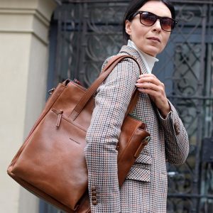 Luksusowa torebka shopperka aktówka skórzana MARCO MAZZINI camelowa