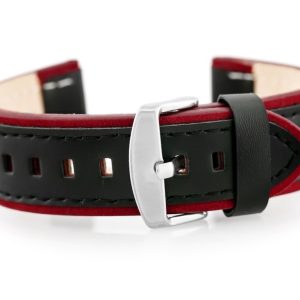 Pasek skórzany do zegarka W80 czarny/bordowy 20mm