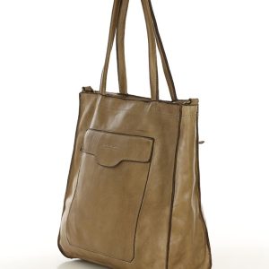 Torba shopper beżowa z kieszeniami skóra naturalna – MARCO MAZZINI