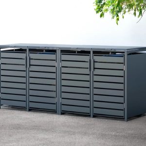 Westmann Metalowy pojemnik na śmieci 4 kosze 4x240L Antracyt 264 x 80 x 116 cm