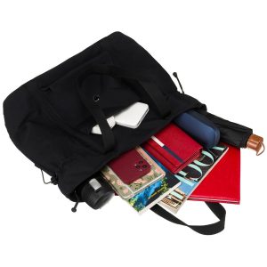 Czarna shopperka damska zawieszona na wygodnych uchwytach, zamykana na suwak - Peterson