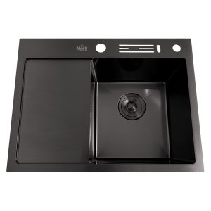 Zlew kuchenny czarny z ociekaczem po lewej stalowy 60 cm Nett NB-6045L
