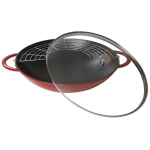 STAUB Wok żeliwny z pokrywką 37 cm, czerwony