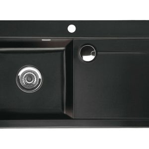 Systemceram Stema 90 Nero, zlewozmywak ceramiczny, korek manualny