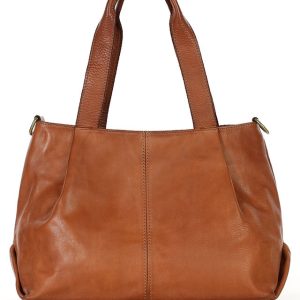 Torebka kuferek skórzana na ramię z miękkiej skóry MARCO MAZZZINI brązowa camel