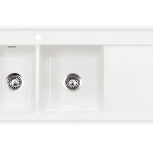 Systemceram Mera Double Polar, Zlewozmywak ceramiczny, korek manualny,