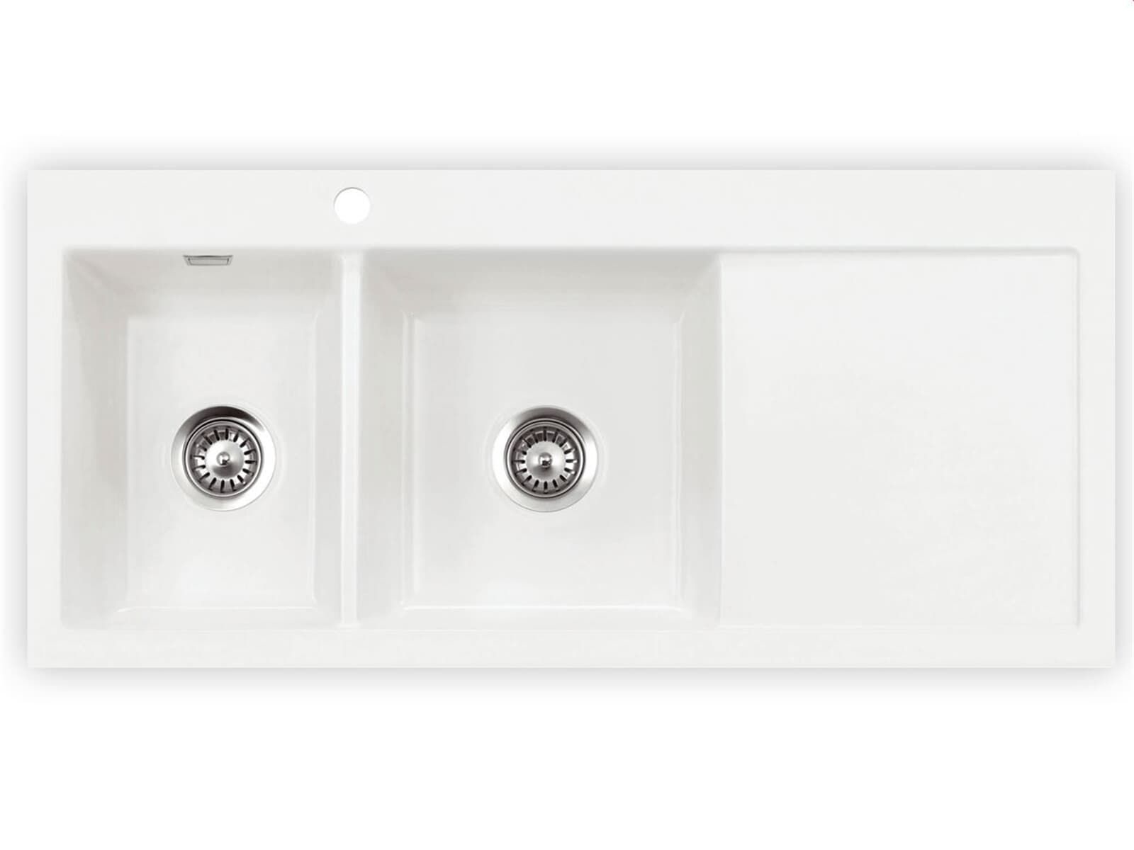 Systemceram Mera Double Polar, Zlewozmywak ceramiczny, korek manualny,