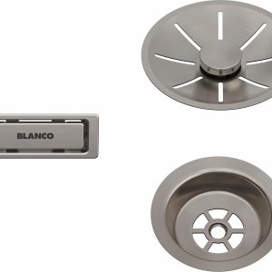 BLANCO Zestaw elementów stalowych w kolorze satin platinum, do armatury przelewowo-odpływowej InFino, do jednej komory