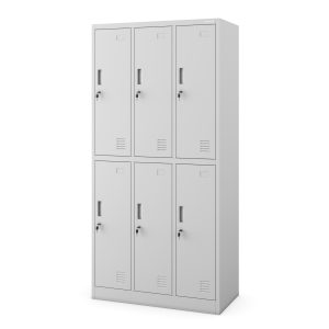 Szafka socjalna ubraniowa BHP szara: 6-drzwiowa IGOR, 900 x 1850 x 450 mm