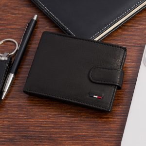 Portfel skórzany męski mały poziomy z flagą czarny RFiD Beltimore D58