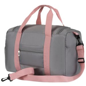 Sportowa torba podróżna z poliestru w szaro-różowym kolorze zamykana na suwak - Peterson