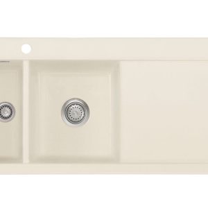 Systemceram Mera 100 Jasmin, Zlewozmywak ceramiczny, korek manualny, lewa komora