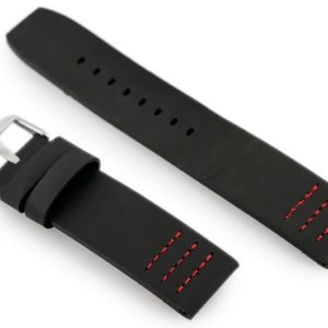 Pasek skórzany do zegarka W39 czarny/czerwony 20mm