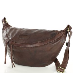 Duża nerka skórzana torebka przez ramię półksiężyc - MARCO MAZZINI ciemny brąz