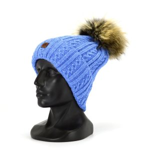 Czapka damska z naturalnym pomponem z lisa