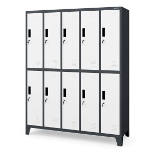 Szafka BHP ubraniowa 10-drzwiowa antracytowo-biała: BARTEK, 1360 x 1720 x 450 mm