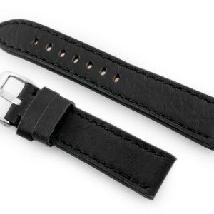 Pasek skórzany do zegarka W48 - PREMIUM - czarny/czarne - 20mm