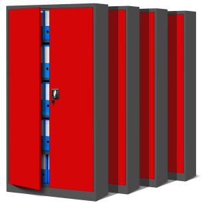 Zestaw 4x biurowa szafa metalowa na akta JAN, 900 x 1850 x 400 mm, antracytowo-czerwona