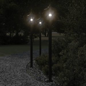 Lampy stojące LED do ogrodu, 3 szt., czarne, 120 cm, stal nierdzewna