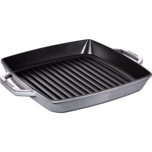 STAUB Kwadratowa patelnia żeliwna grillowa z dwoma uchwytami 28 cm, grafitowy