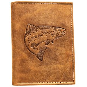 Portfel męski ze skóry naturalnej w kolorze brązowym z tłoczeniem w kształcie ryby