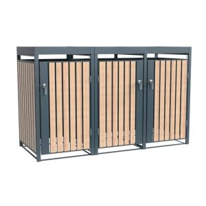 Westmann Metalowy kosz na śmieci Planta | 3x240 Dł. | Skrzynia na śmieci z dachem roślinnym | 84x200x124 cm