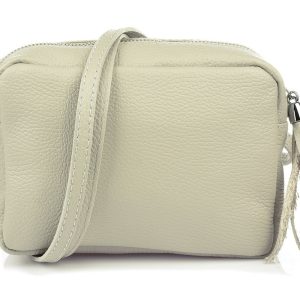 Torebka damska listonoszka skórzana z frędzlem modna kremowa C74