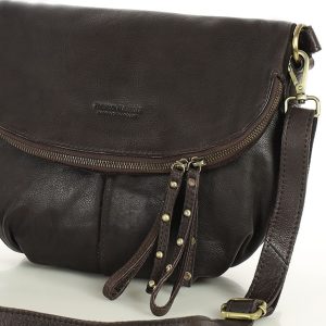 Torebka na ramię listonoszka duża skórzana - MARCO MAZZINI brąz czekolada