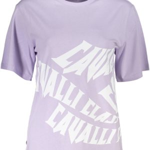 CAVALLI CLASS FIOLETOWY T-SHIRT DAMSKI Z KRÓTKIM RĘKAWEM